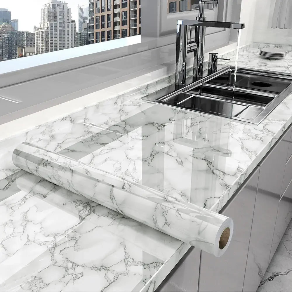 60cm/80cm Marble Self Adhesive Wallpaper Peel and Stick Wallpaper Kitchen Bathroom Contact Paper Modern Waterproof Wall Stickers