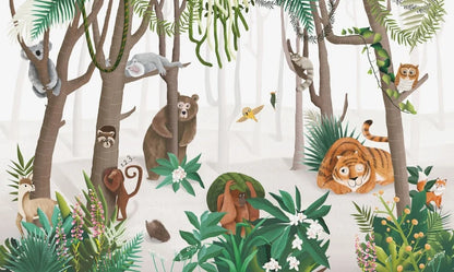 Milofi custom 3D large wallpaper mural hand-painted Nordic forest small animal kindergarten jungle sticker background wall