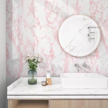 Glossy Pink Marble Contact Paper for Countertop Granite Wallpaper Self-Adhesive Removable Kitchen Waterproof Oil Proof Sticker