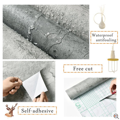 Industrial Cement Grey Clothing Store Living Room Decor Contact Paper Vinyl Self Adhesive Waterproof Wallpaper Wall Stickers