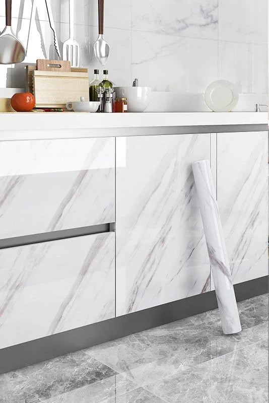 Kitchen Cabinet Pearlescent White Marble Contact Paper Vinyl Self Adhesive Waterproof Wallpaper Peel and Stick Decor Stickers
