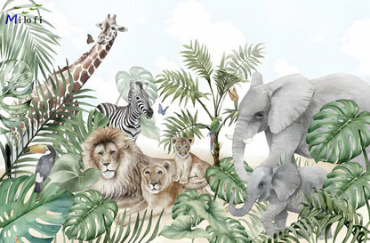 Milofi custom 3D large wallpaper mural hand-painted Nordic forest small animal kindergarten jungle sticker background wall