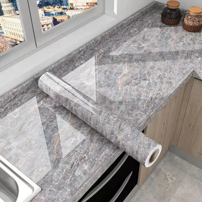 60cm Width Glossy Self Adhesive Solid Wallpaper Vinyl Marble Wall Stickers Waterproof Contact Paper for Kitchen Home Decor Film