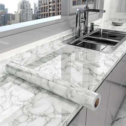 80cm Width Vinyl Wallpaper Marble Waterproof Wall Stickers Bathroom Table Kitchen Self-Adhesive Sticker for Furniture Decor
