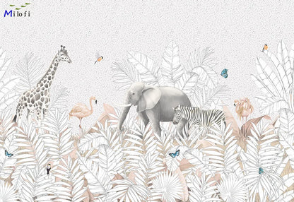 Milofi custom 3D large wallpaper mural hand-painted Nordic forest small animal kindergarten jungle sticker background wall