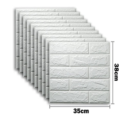10pcs Self Adhesive Decor 3D Foam Wall Stickers Pane Room Waterproof peel and stick Brick Wallpaper for Interior Decoration