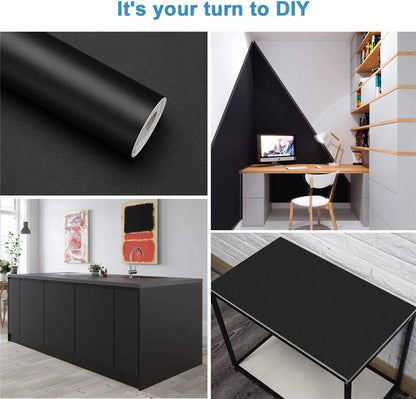 40CM Width Self-adhesive Film Black Matt Thickened Sticker Furniture Kitchen for Cupboards Tables Wall DIY Renovation Wallpaper